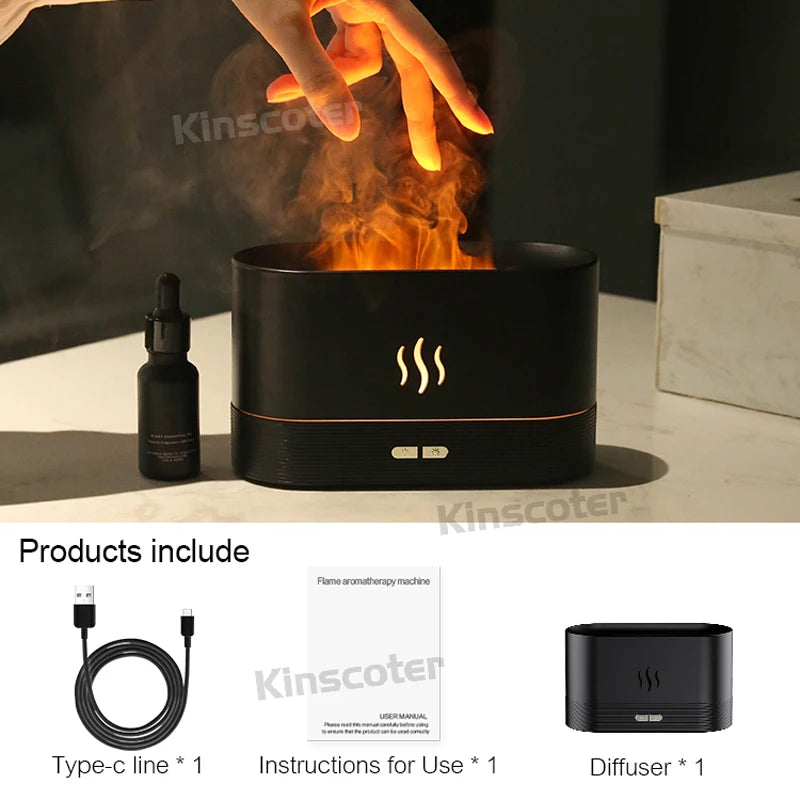 Aroma Difusor Reproduz Efeito  Chama Umidificador de Ar Ultrasonic Lâmpada de Led Fabricante de Névoa Fria Difusor de  Óleos Essenciais