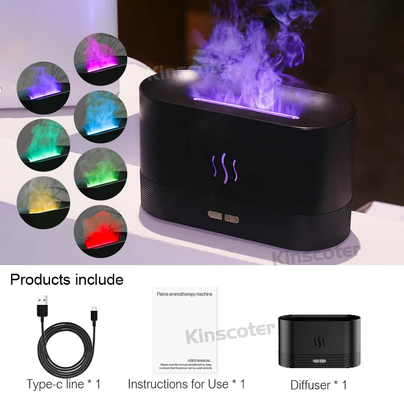 Aroma Difusor Reproduz Efeito  Chama Umidificador de Ar Ultrasonic Lâmpada de Led Fabricante de Névoa Fria Difusor de  Óleos Essenciais