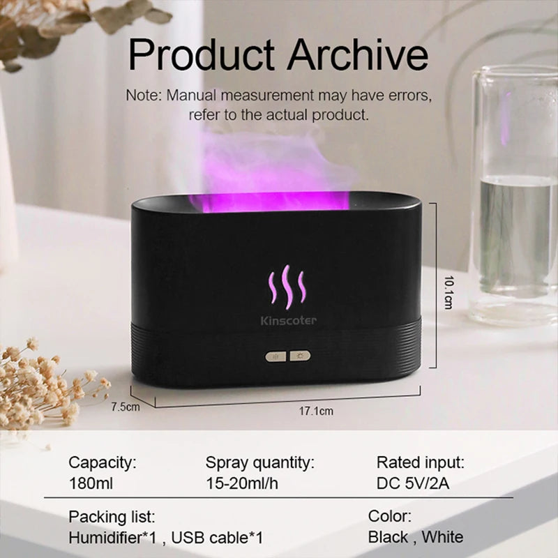 Aroma Difusor Reproduz Efeito  Chama Umidificador de Ar Ultrasonic Lâmpada de Led Fabricante de Névoa Fria Difusor de  Óleos Essenciais