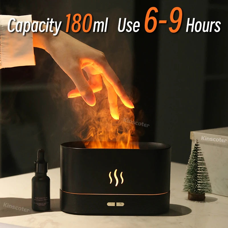 Aroma Difusor Reproduz Efeito  Chama Umidificador de Ar Ultrasonic Lâmpada de Led Fabricante de Névoa Fria Difusor de  Óleos Essenciais